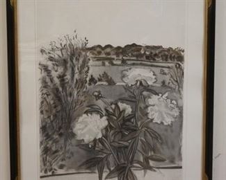 1086 JOHN SZOKE GRAPHICS PEONIES 13/1. IMAGE SIZE 21 1/2 IN X 29 1/2 IN., OVERALL DIMENSIONS 30 1/2 X 38 3/4.