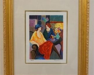 1088 TARKAY HAND SIGNED AND NUMBERED SERIGRAPH, TITLED *INTIMATE MOMENTS III* BLUE HAT 214/350. IMAGE SIZE 9 IN X 11 IN., OVERALL DIMENSIONS 18 3/4 IN X 22 IN.