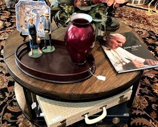 Round coffee table;  two Mah Jongg sets