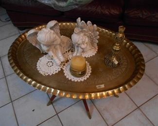 brass table, angels, candle, etc.
