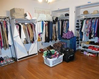 ladies clothing, shoes, suitcases, purses, hats, etc.