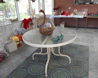 patio table, rug
