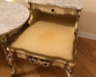 Marble top side table measures (1st level) 29"D x 21"W x 15"H (2nd level measures 25"H)