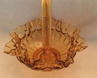 Ruffled amber glass basket 