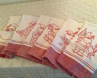 Vintage embroidered Santa tea towels 