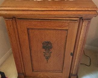 Antique golden oak sewing cabinet 