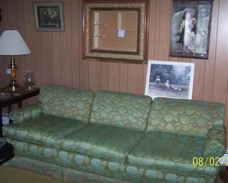 Vintage sofa, shadow box, pictures