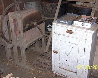 Corn sheller, old cabinet