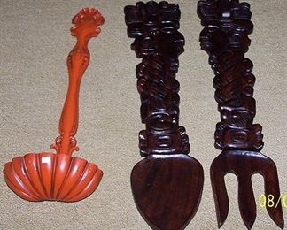 1970's wall hangings - ladle and tiki spoon and fork