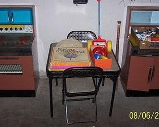 1970's Sears Kenmore Child's kitchen set, 1950's child's metal card table and chairs