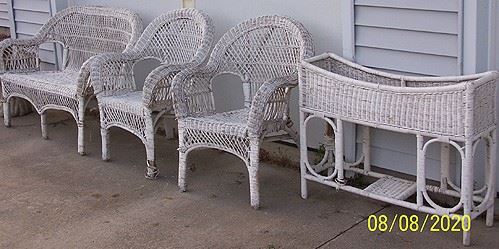 Wicker patio set and plant stand
