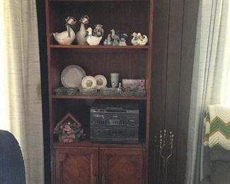 Bookshelf, Record Player, Goose Decorations, Fireplace Set