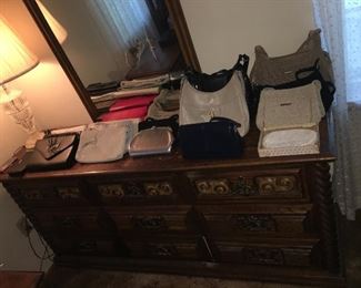 Dresser With Mirror, Purses And Clutches