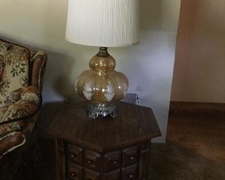 Side Table And Glass Lamp