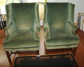 Pair of wing back upholstered chairs 