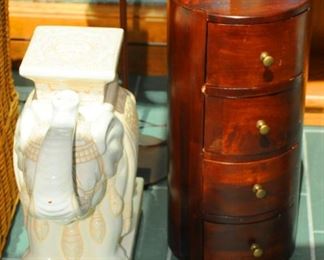PAIR OF CERAMIC ELEPHANT END TABLES