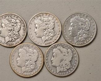 Five (5) Liberty Head Silver Dollars