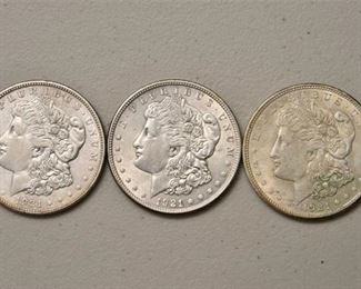 Three (3) 1921 Liberty Head Silver Dollars
