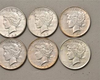 Six (6) 1922 Liberty Silver Dollars