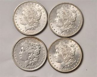 Four (4) 1880 Silver Dollars