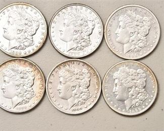 Six (6) American Liberty Head Silver Dollars