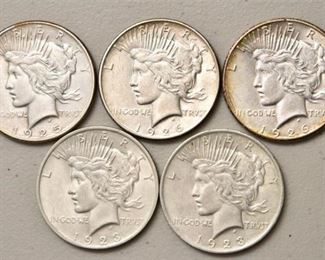 Five (5) Library Head Silver Dollars