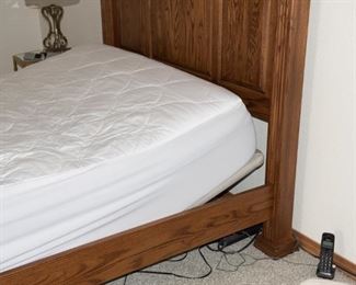 Woodleys Queen Oak Headboard and Frame with Power Lift Mattress