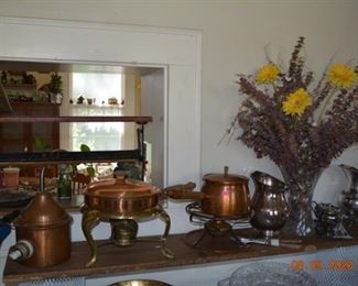 Vintage copper and silver serving dishes