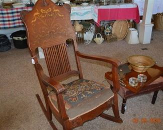 Antique inlaid rocker tapestry seat