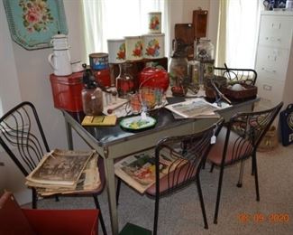 Mid century table and four chairs
Mid century kitchenware