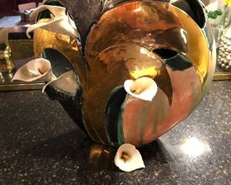 Artisan made vase w/ calla Lillies 