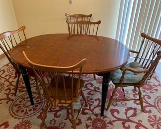 Thomasville table with two leaves & five Ethan Allen chairs.