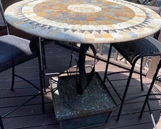 Mosaic patio table in concrete base. Bring help to move, please.