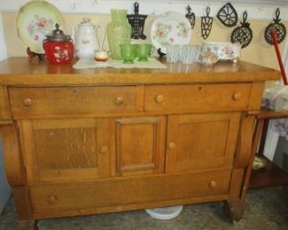 Oak buffet & Victorian glass & china