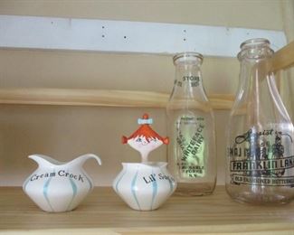 milk bottles & Holt Howard sugar & creamer