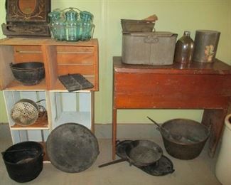 cast iron cookware & dough box