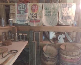 feed sacks, bushel baskets