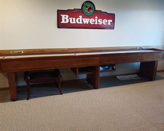 14 FT. LEGACY SHUFFLEBOARD TABLE.   BUDWEISER SIGN IS NOT FOR SALE.   SORRY