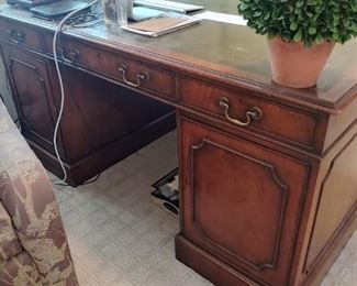ANTIQUE PARTNERS DESK...DOUBLE SIDED WITH LEATHER TOP