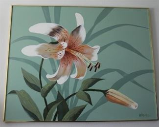 #13 $150.00 Lee Reynolds signed painting floral 48" X 60" 