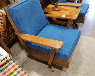 Ranch Oak swivel rocker chairs and end table
