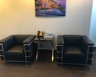 (6) black fine Italian leather chairs 32"x26"