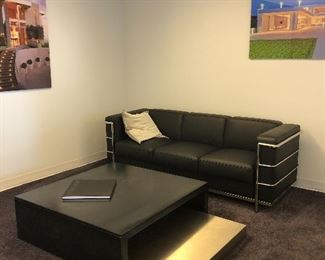 (2) Black fine, Italian leather sofa 73"x28"