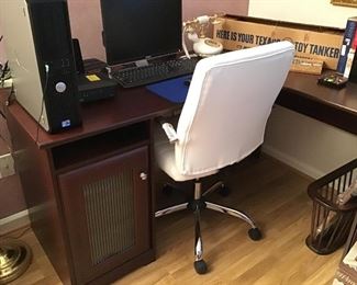 L Shaped Desk, White Adjustable Office Chair, Dell Computer, Etc.