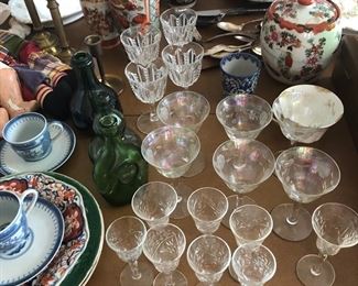 ETCHED CRYSTAL, CHINA, BOTTLES