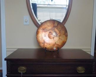 Beautiful oval beveled mirror with wood frame