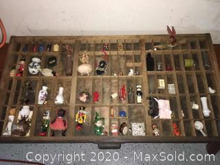 Antique printers type drawer with lots of fun miniature items