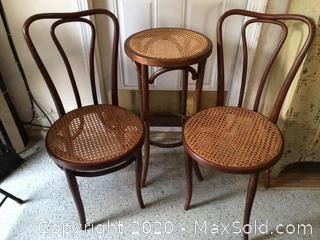 Bent Wood and Cane Seat Chairs And Stool