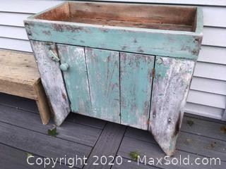 Antique Green Painted Dry Sink, Bench