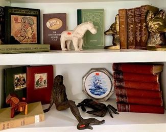 Bookcase Fox Bookends Cast Iron Mermaid + Crab